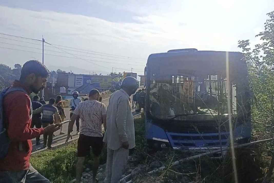 Bus enters the fields