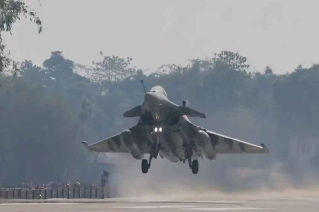 Air Force runway and fighter jet landing
