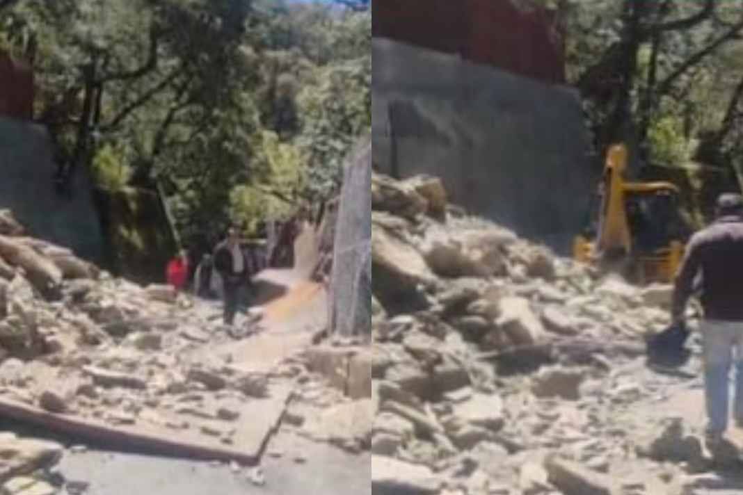 शिमला में फिर मंडराया मौत का साया: शिव बावड़ी के पास 5 करोड़ की सुरक्षा दीवार ढही, बस पर गिरा मलबा The security wall built in Baluganj area was demolished.