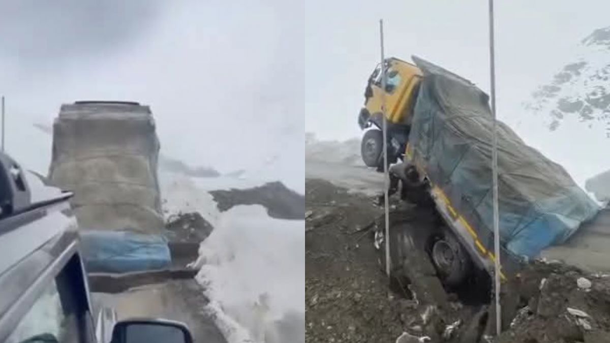 खौफनाक मंजर: हिमाचल के शिंकू ला दर्रे में पलक झपकते ही ढहा पुल, बर्फ के बीच फंसी सैकड़ों गाड़ियां Shinku Laka video