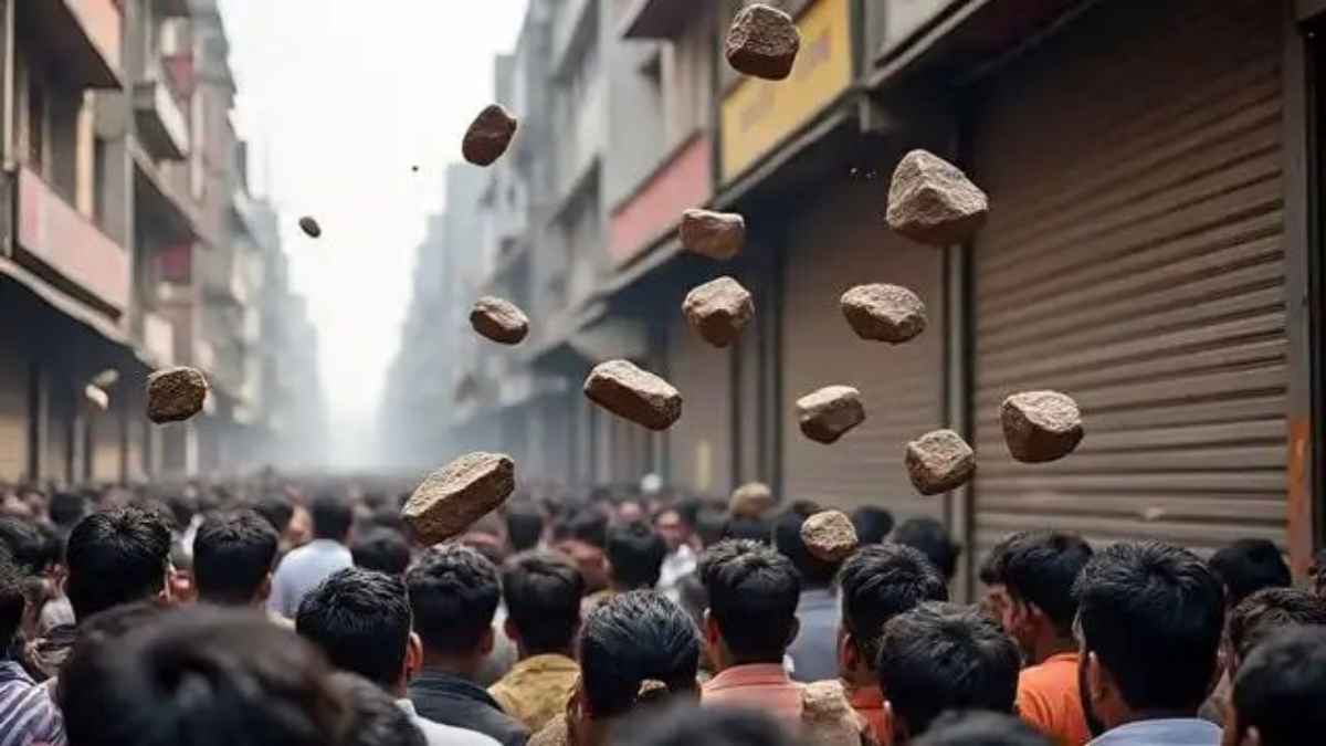 Stone pelting on procession returning from Durga temple
