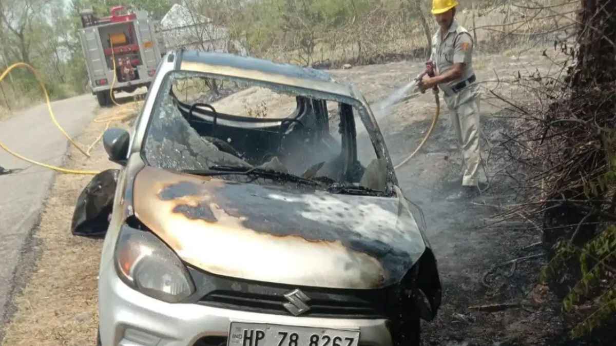 हिमाचल के जंगलों में भड़की भीषण आग, सड़क किनारे खड़ी कार जलकर हुई राख, लोगों में मची भारी दहशत Car on Fire