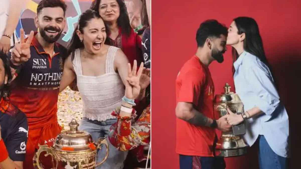 विराट के सिर सजी आईपीएल की चमचमाती ट्रॉफी, तो अनुष्का ने माथे पर किस कर लुटाया बेशुमार प्यार! Virat Kohli Anushka Sharma