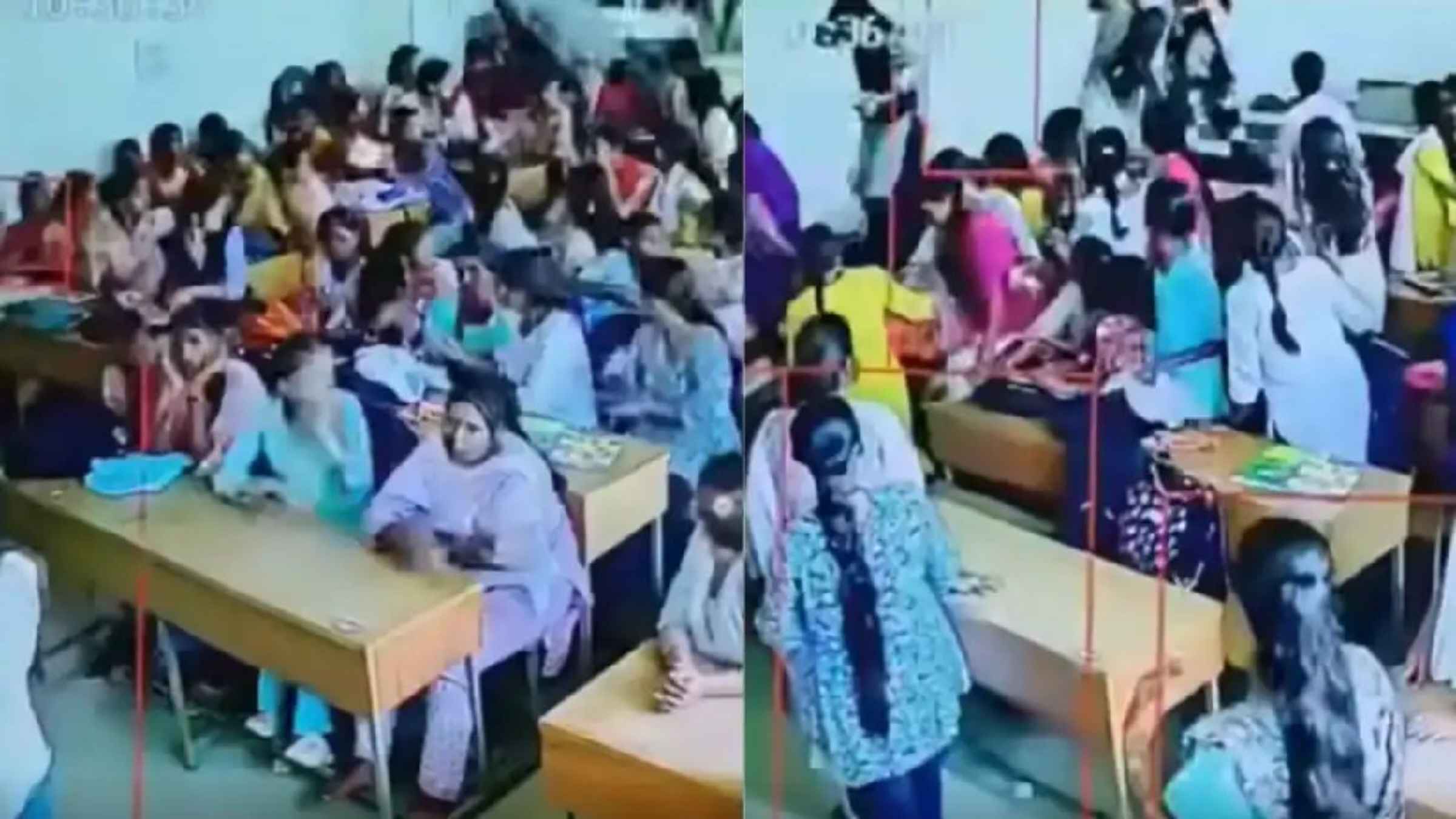 कलबुर्गी के सरकारी कॉलेज में पढ़ाई के दौरान गिरी छत, पांच छात्राएं घायल, दिल दहला देगा खौफनाक वीडियो government college cctv footage